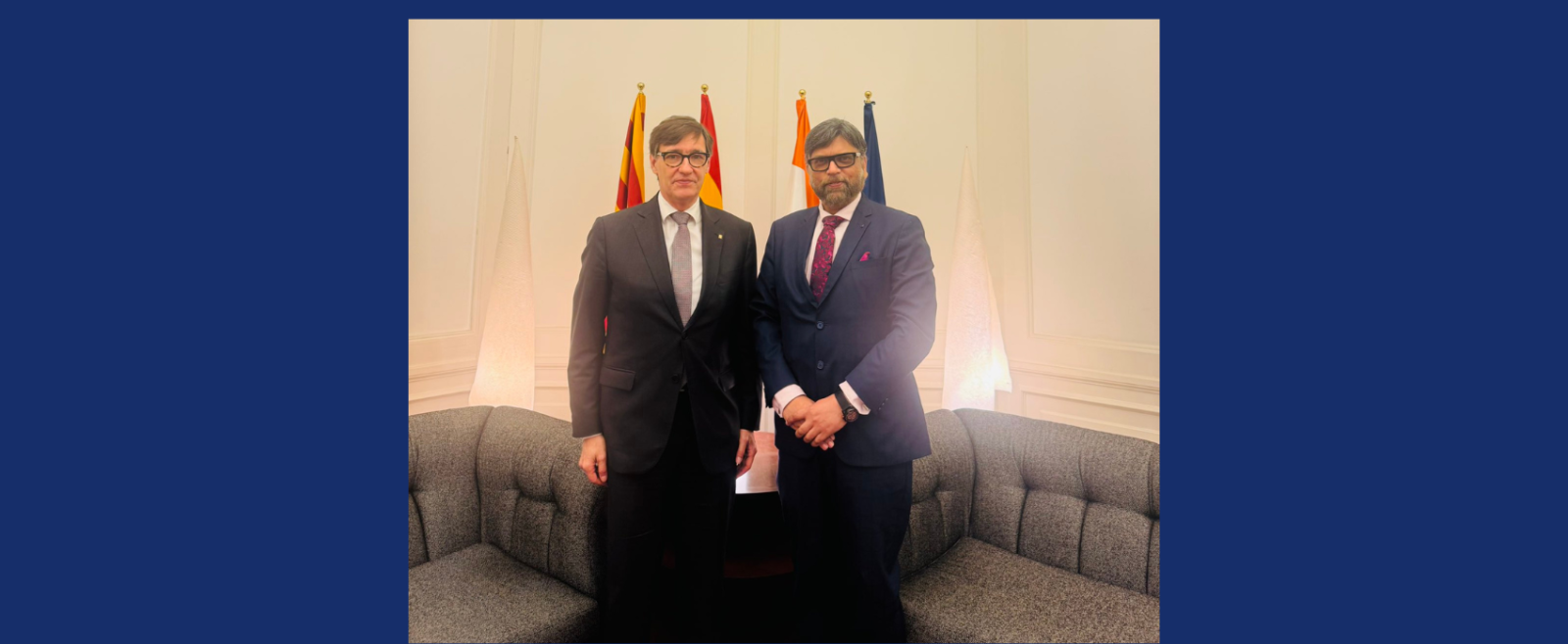 Ambassador Jayant N. Khobragade and CG Inbasekar Sundaramurthi have official meeting with the President of the Govt. of Catalonia, Mr. Salvador Illa